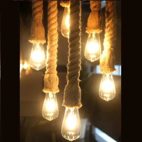 Vintage stílusú kender kötél függeszték 1,5m E27 foglalat