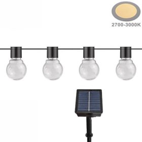   Napelemes izzósor, 20 átlátszó gömb, meleg fényű, 10 méter