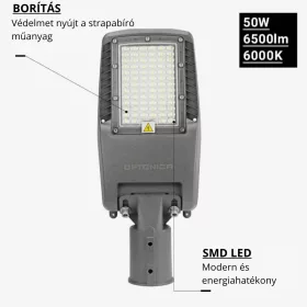 Optonica szürke 50W LED utcai lámpa állítható dőlésszöggel és NEMA szenzor foglalattal