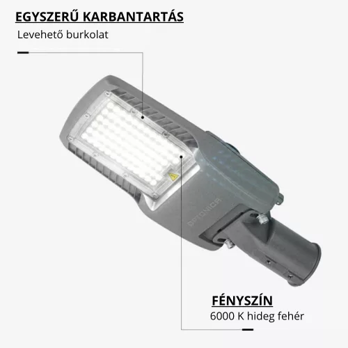 Optonica szürke 50W LED utcai lámpa állítható dőlésszöggel és NEMA szenzor foglalattal