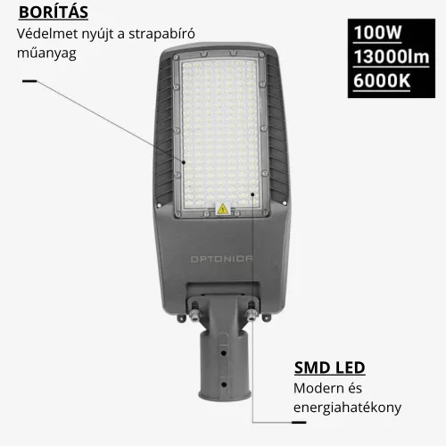 Optonica szürke 100W LED utcai lámpa állítható dőlésszöggel és NEMA szenzor foglalattal