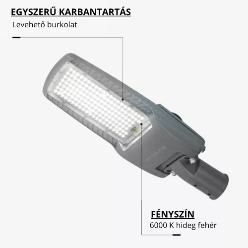 Optonica szürke 100W LED utcai lámpa állítható dőlésszöggel és NEMA szenzor foglalattal