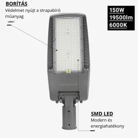 Optonica szürke 150W LED utcai lámpa állítható dőlésszöggel és NEMA szenzor foglalattal