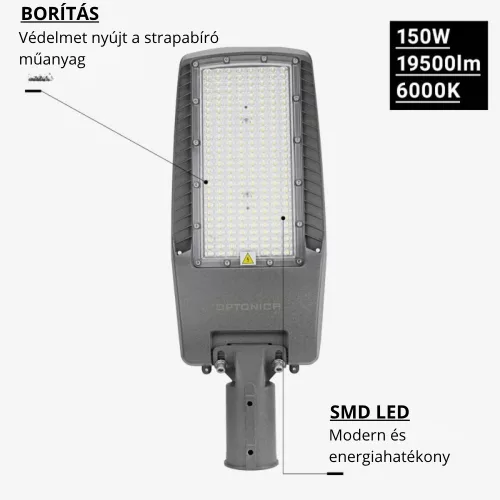 Optonica szürke 150W LED utcai lámpa állítható dőlésszöggel és NEMA szenzor foglalattal