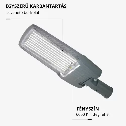 Optonica szürke 150W LED utcai lámpa állítható dőlésszöggel és NEMA szenzor foglalattal