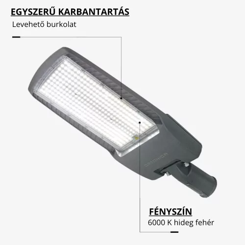 Optonica szürke 200W LED utcai lámpa állítható dőlésszöggel és NEMA szenzor foglalattal