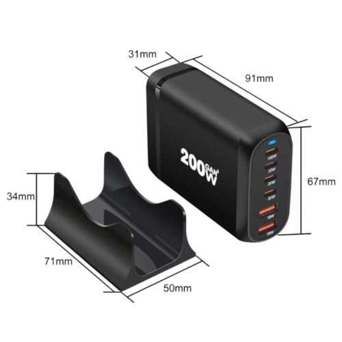 200W-os, 4 portos, újgenerációs asztali töltőállomás laptopok gyorstöltéséhez