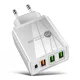3 Portos USB Töltő Adapter 36W, Fehér, Power Delivery + Quick Charge 3.0
