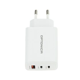 65W-os GaN technológiás gyorstöltő három USB porttal fehér színben