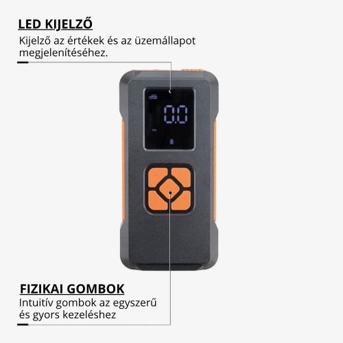 4 az 1-ben multifunkciós autós vészindító bikázó és digitális kerékfújó kompresszor 10000mAh