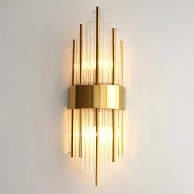 GILLIS 2 izzós, arany fém fali lámpa kétszintes lógó kristály díszítéssel, modern Glamour stílusban