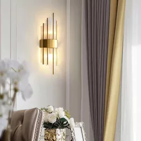 GILLIS 2 izzós, arany fém fali lámpa kétszintes lógó kristály díszítéssel, modern Glamour stílusban