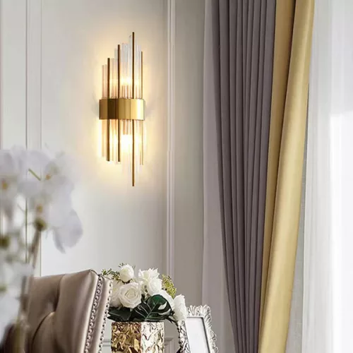 GILLIS 2 izzós, arany fém fali lámpa kétszintes lógó kristály díszítéssel, modern Glamour stílusban
