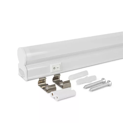 Avide 1200mm T5 LED bútorvilágító lámpa a tartozék hálózati kábellel és dugvillával, meleg fehér színhőmérsékletben.