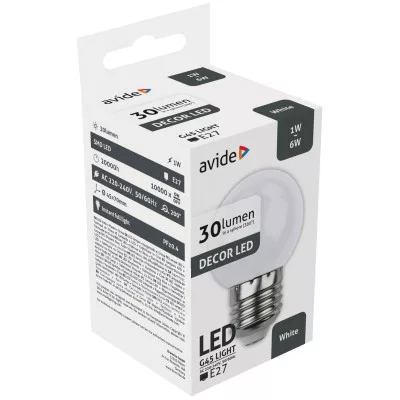 Fehér Dekor LED Izzó G45/E27, 1W – Parti és Hangulatfény