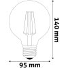 Dimmelhető (fényerőszabályozós), borostyánszínű G95 filament LED gömb izzó.
