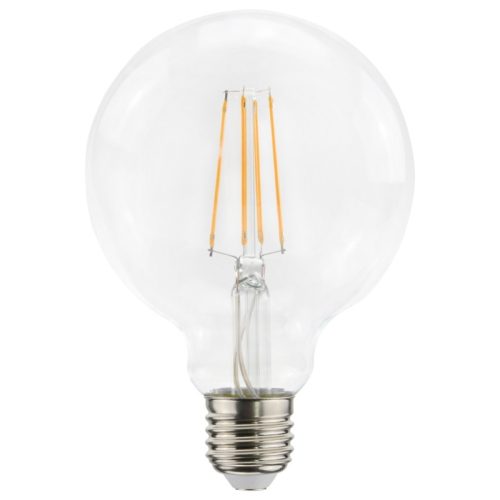 Avide G95 filament LED gömb izzó, 7W, 2700K meleg fehér fénnyel.