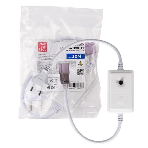 Avide 230V RGB LED szalag vezérlő beépített gombbal, bekötve egy 20m-es LED szalaghoz