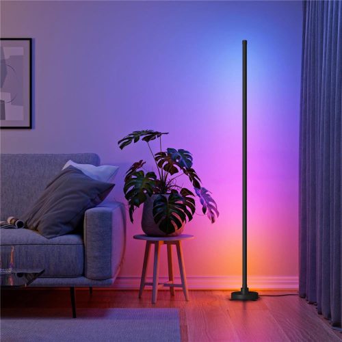 Avide RGB LED saroklámpa bekapcsolva, színes fénnyel megvilágítva a falat egy gamer szobában