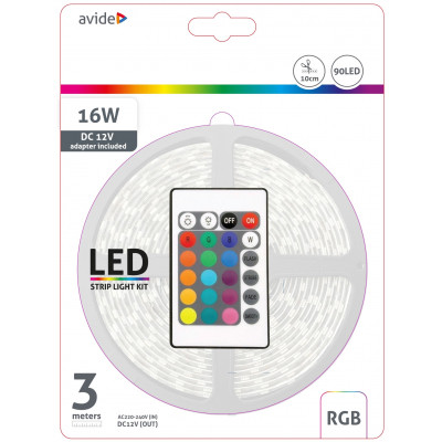 RGB LED szalag szett infravörös távirányítós vezérléssel, 3m 12V 7.2W SMD5050 30LED IP20