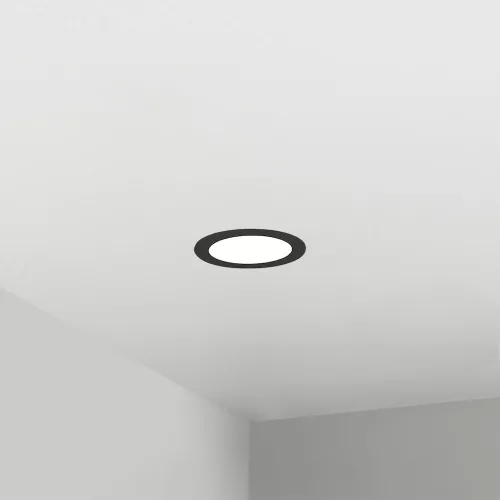 Fekete, kerek Avide Extra Ring alumínium dekorgyűrű egy 12w-os beépített fehér LED panellel, mennyezeten
