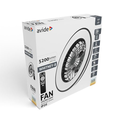 WHITNEY mennyezeti lámpa ventilátorral távirányítóval fekete 2x24W+15W