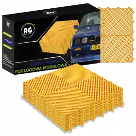 Sárga színű, 1,8 cm vastag rácsos szerkezetű (bordás) moduláris garázspadló lap