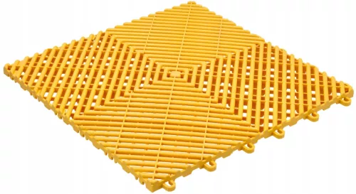 Sárga színű, 1,8 cm vastag rácsos szerkezetű (bordás) moduláris garázspadló lap