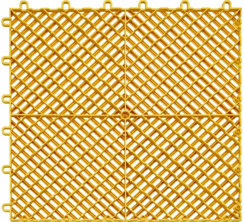 Sárga színű, 1,8 cm vastag rácsos szerkezetű (bordás) moduláris garázspadló lap