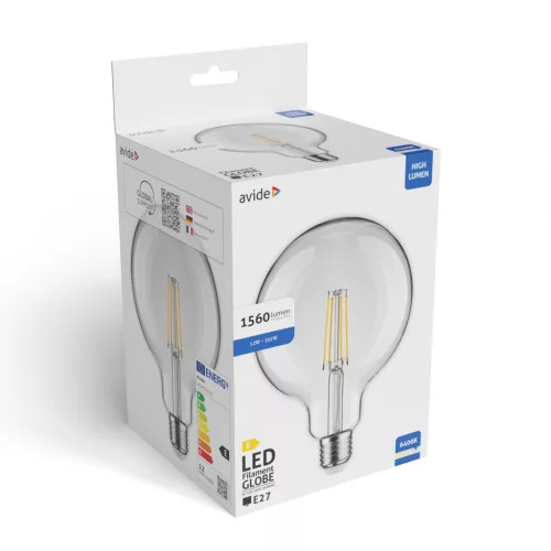 Nagy fényerejű, 12W-os G125 filament LED gömb izzó, hideg fehér fénnyel.
