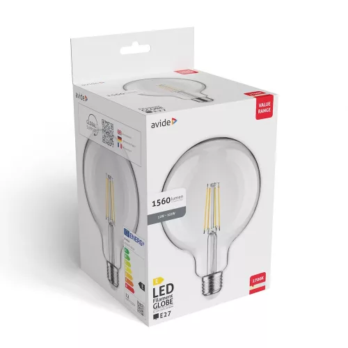 Nagy fényerejű, 12W-os G125 filament LED gömb izzó, természetes fehér fénnyel