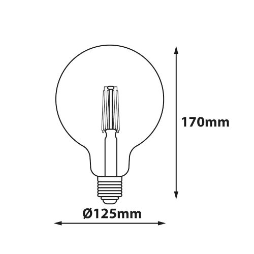 Nagy fényerejű, 12W-os G125 filament LED gömb izzó, meleg fehér fénnyel