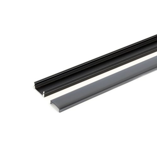 U alakú LED profil fekete színű, fekete opál fedővel, eloxált, 2 méter