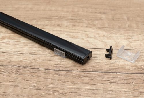 U alakú LED profil fekete színű, fekete opál fedővel, eloxált, 2 méter