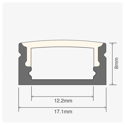 U alakú LED profil fehér színű, víztiszta fedővel, eloxált, 2 méter
