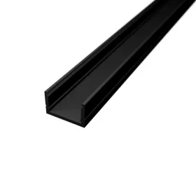 2 méteres felületre szerelhető fekete alumínium LED profil 8-10 mm széles LED szalagokhoz, hőelvezetésre és esztétikus beépítésre.