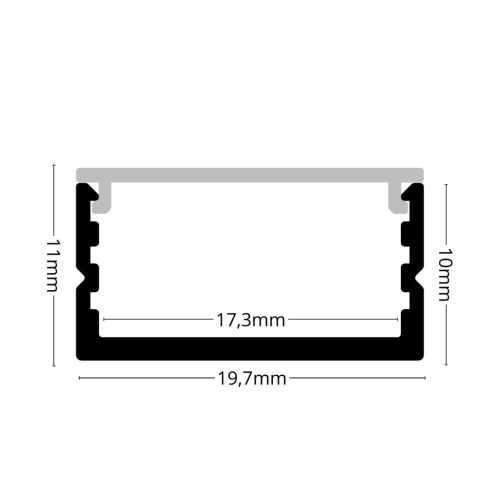 2 méteres felületre szerelhető fehér alumínium LED profil 8-10 mm széles LED szalagokhoz, hőelvezetésre és esztétikus beépítésre.