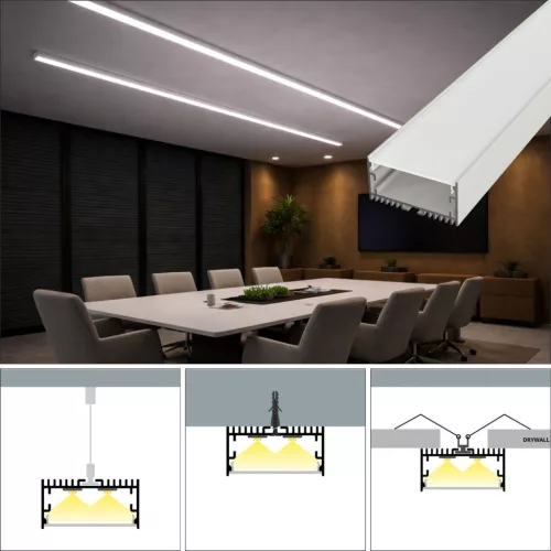 Surface Maxi 2 méteres fehér alumínium LED profil felületi, függesztett és süllyesztett szereléshez