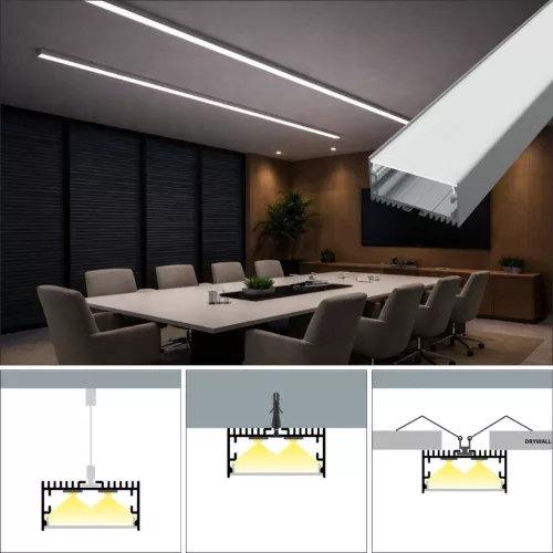 Surface Maxi 2 méteres alumínium LED profil felületi, függesztett és süllyesztett szereléshez