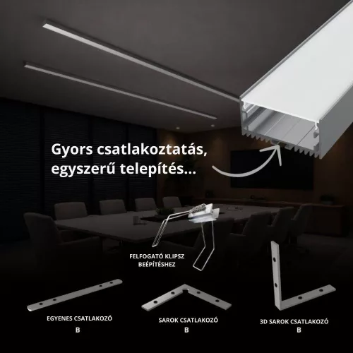 Surface Maxi 2 méteres alumínium LED profil felületi, függesztett és süllyesztett szereléshez