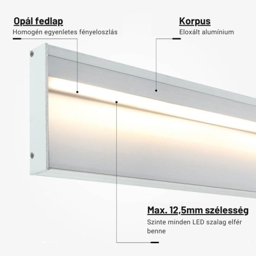 Padlószegély LED profil opál fedővel, eloxált alumínium 2 méter 80x18mm