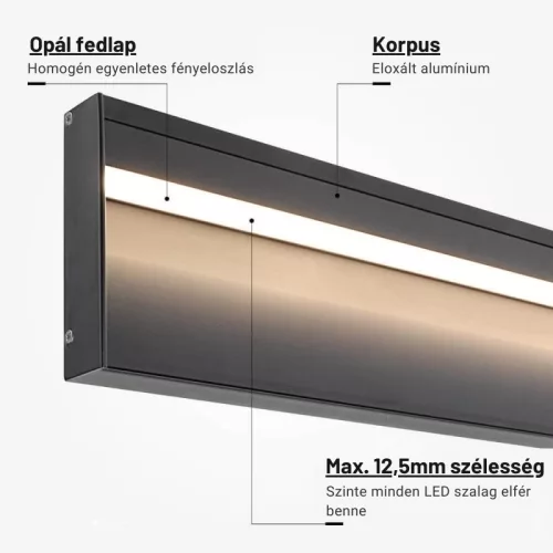Padlószegély LED profil, fekete, opál fedővel, eloxált alumínium 2 méter 80x18mm