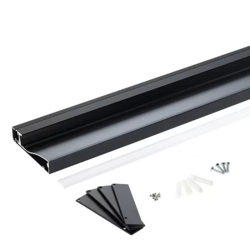Padlószegély LED profil, fekete, opál fedővel, eloxált alumínium 2 méter 80x18mm
