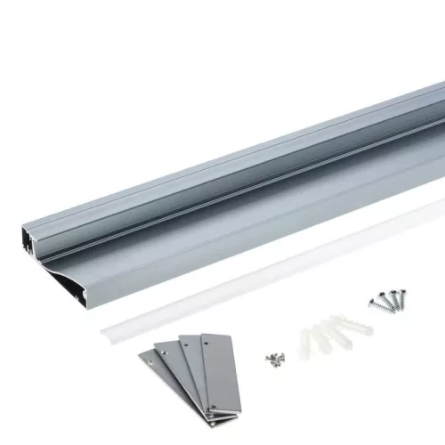 Padlószegély LED profil, metál szürke, opál fedővel, eloxált alumínium 2 méter 80x18mm