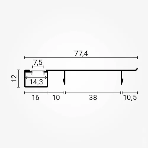 LED szegélyléc profil fekete, opál fedővel, eloxált alumínium 2 méter 77,4x12mm