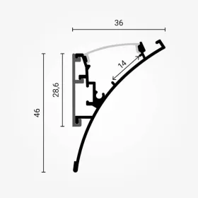 Ezüst színű oldalfali díszléc LED alumínium profil modern indirekt fali hangulatvilágításhoz
