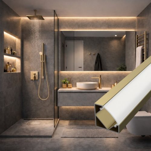 Prémium pezsgő (Champagne) színű sarok alumínium LED profil bútorok megvilágításához