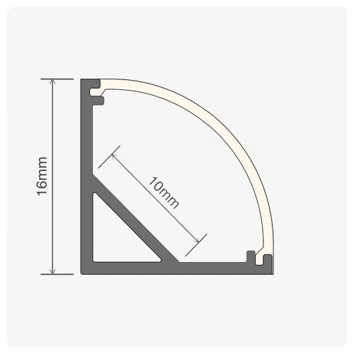 Alumínium sarok LED profil, eloxált, íves opál burával 2m