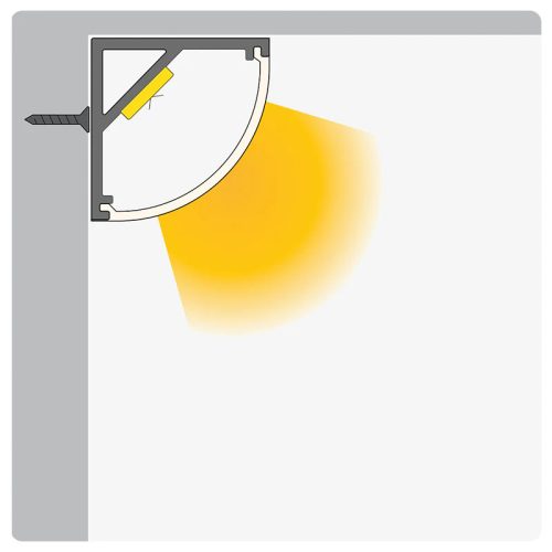 Alumínium sarok LED profil, eloxált, íves opál burával 2m