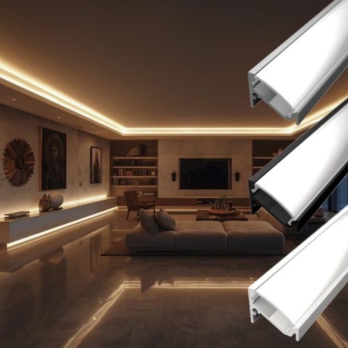 2 méteres fehér alumínium sarok LED profil állítható 30 vagy 60 fokos világítási szöggel, opál fedővel